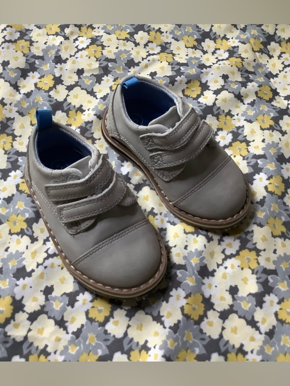 Cat & Jack Gray Hook-and-Loop Kids Sneakers with Blue Heel Tabs